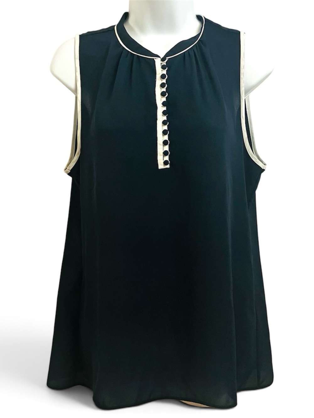 Banana Republic Dark Navy Sleeveless Blouse with White Piping, M